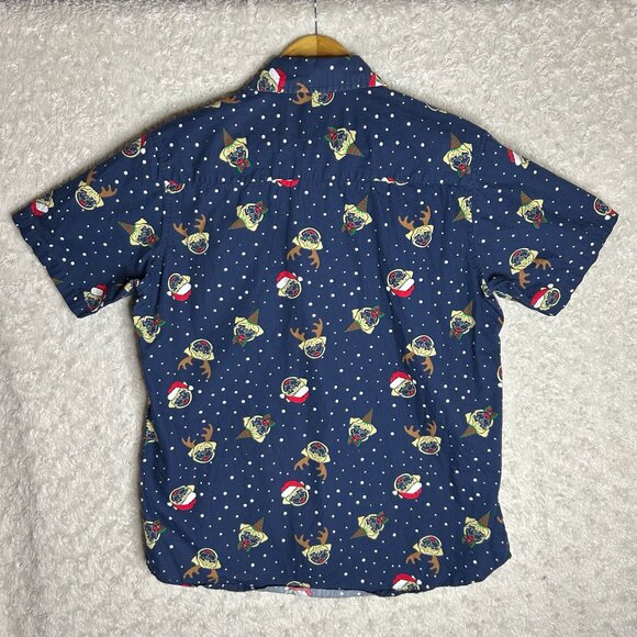 Rugby‎ University Men's Button Up Shirt Multicolor Novelty Dog Christmas Theme - Picture 4 of 4